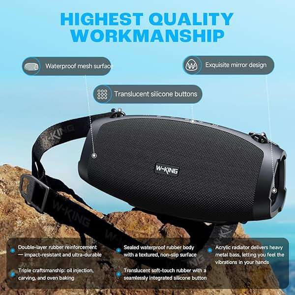 W-KING Bluetooth Speaker, 120W Max Loud Portable Speakers Bluetooth Wireless Boombox, IPX6 Waterproof Party Large Outdoor Speaker, 70W Triple Passive Radiators- Deep Bass/Subwoofer*2, 42H, TF, AUX, EQ - Image 9