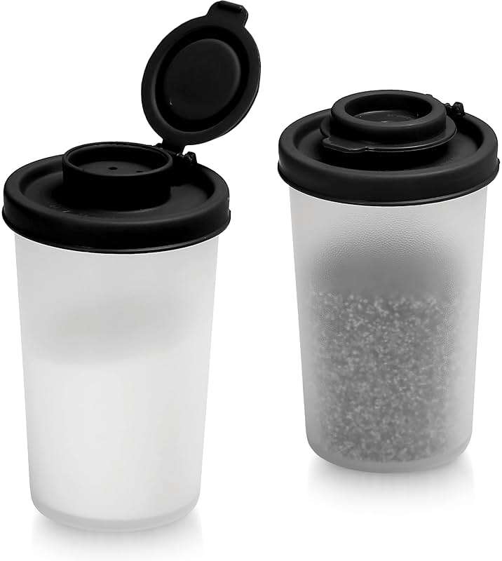SIGNORAWARE Salt and Pepper Shakers Moisture Proof Set of 2 Large Salt Shaker to go Camping Picnic Outdoors Kitchen Lunch Boxes Travel Spice Set Clear with Black Lids Plastic Airtight Dispenser - Image 1