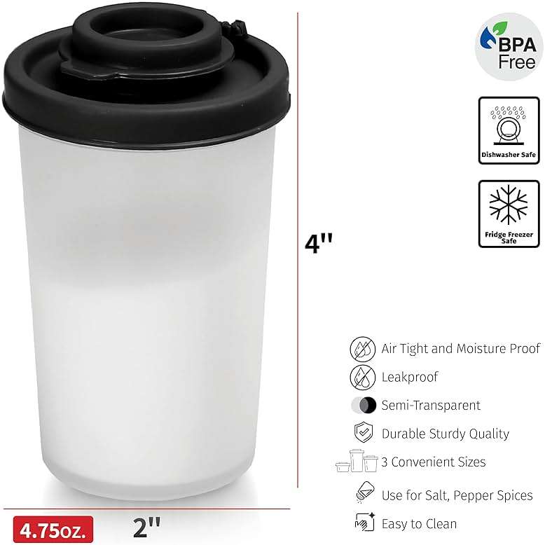 SIGNORAWARE Salt and Pepper Shakers Moisture Proof Set of 2 Large Salt Shaker to go Camping Picnic Outdoors Kitchen Lunch Boxes Travel Spice Set Clear with Black Lids Plastic Airtight Dispenser - Image 3