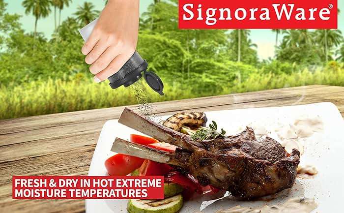 SIGNORAWARE Salt and Pepper Shakers Moisture Proof Set of 2 Large Salt Shaker to go Camping Picnic Outdoors Kitchen Lunch Boxes Travel Spice Set Clear with Black Lids Plastic Airtight Dispenser - Image 5