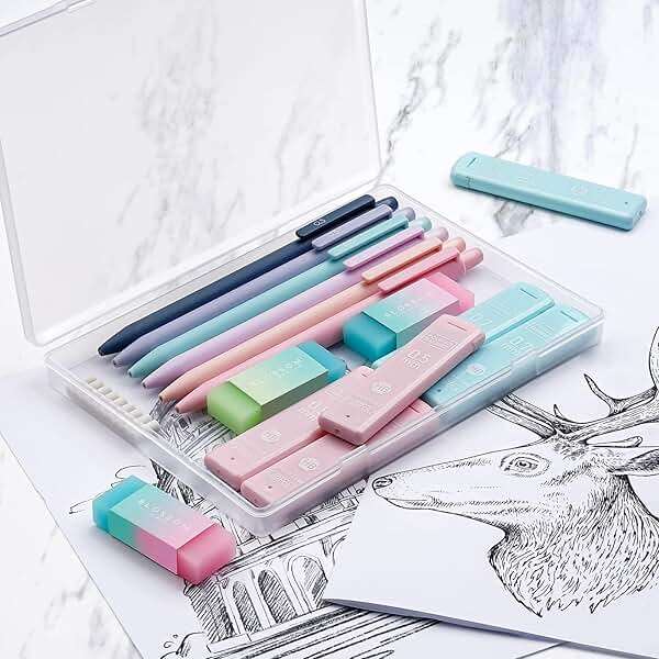 Four Candies Cute Mechanical Pencil Set, 6PCS Pastel Mechanical Pencils 0.5 & 0.7mm with 360PCS HB Leads, 3PCS Erasers and 9PCS Eraser Refills, Aesthetic School Supplies for Girls Writing - Image 2