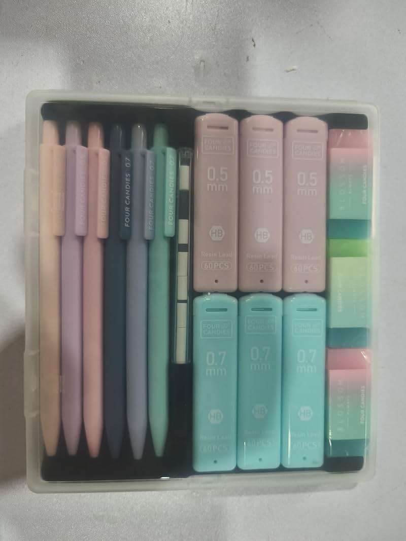 Four Candies Cute Mechanical Pencil Set, 6PCS Pastel Mechanical Pencils 0.5 & 0.7mm with 360PCS HB Leads, 3PCS Erasers and 9PCS Eraser Refills, Aesthetic School Supplies for Girls Writing - Image 9