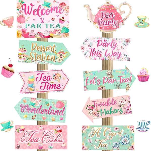 20 Pieces Floral Tea Party Sign Decorations Directional Cardboard Yard Signs for Outdoor Lawn Arrow for Tea Party Bridal Shower - Image 1