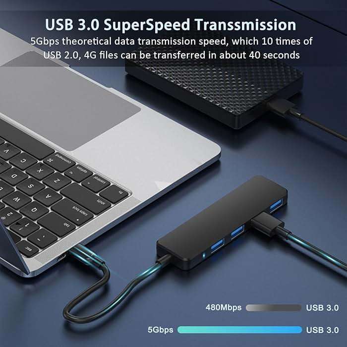 USB 3.0 Hub, VIENON 4-Port USB Hub USB Splitter USB Expander for Laptop, Xbox, Flash Drive, HDD, Console, Printer, Camera,Keyborad, Mouse(Not for Charging) - Image 3