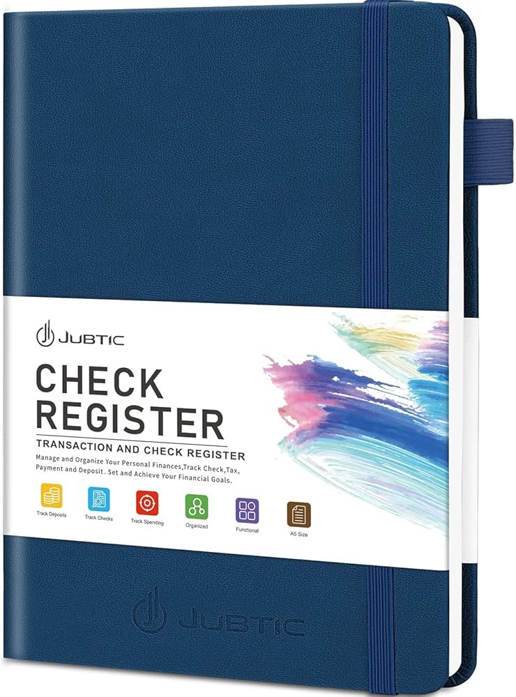 JUBTIC A5 Check Registers for Personal Checkbook, Ledger Transaction Registers Log Book for Small Business. Track Payments, Finances, Deposits, Debit Card and Bank Account - Blue - Product Image