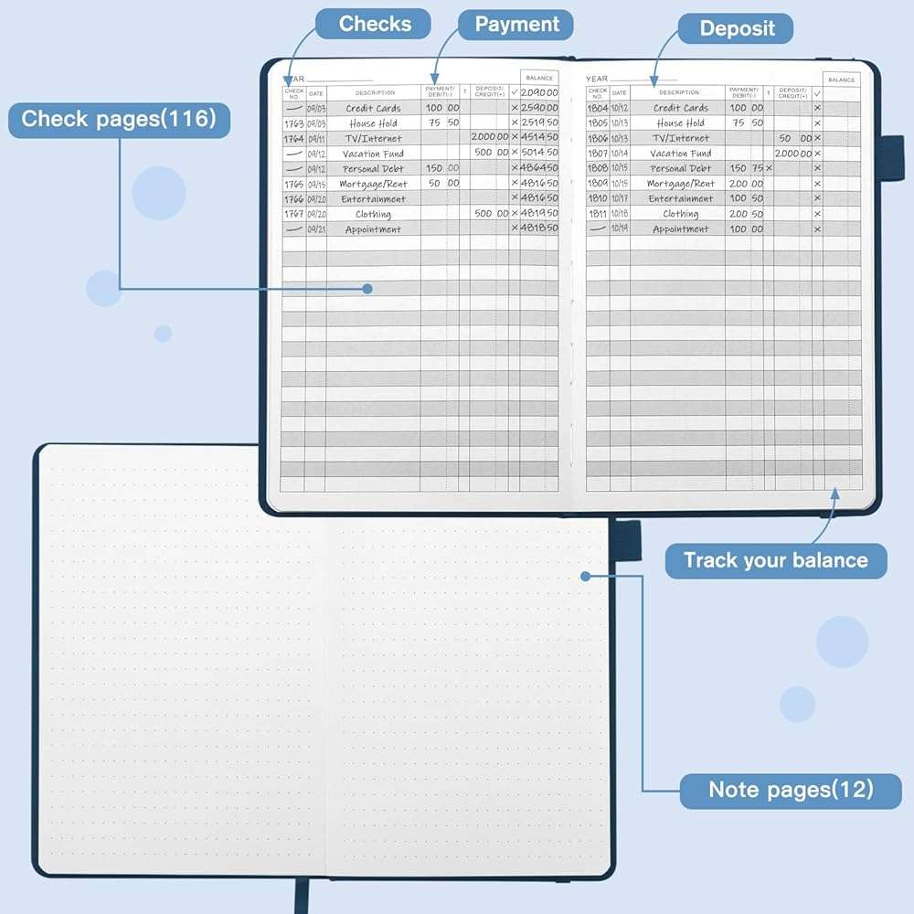 JUBTIC A5 Check Registers for Personal Checkbook, Ledger Transaction Registers Log Book for Small Business. Track Payments, Finances, Deposits, Debit Card and Bank Account - Blue - Image 4