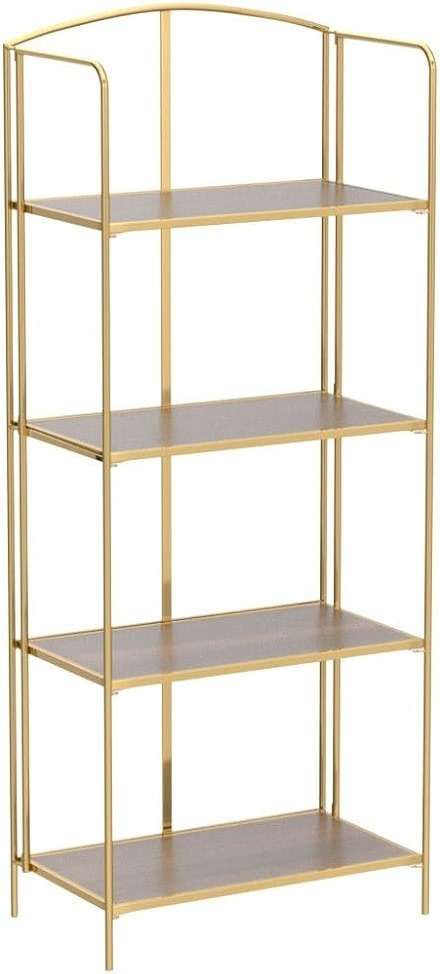Crofy No Assembly Folding Bookshelf for Living Room, 4 Tier Gold Collapsible Book Shelf for Home Office, Portable Bookcase Storage Organizer - Image 5