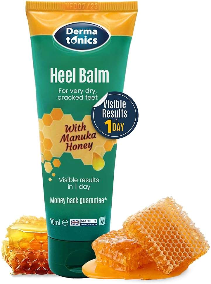 Dermatonics Foot Cream for Dry Cracked Heels - 25% Urea with Manuka Honey, Intensive Moisturizing Heel Treatment, Callus Remover, Exfoliating Care for Rough Feet Elbows Hands - Skin Repair, 2.37 oz - Image 1