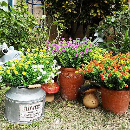 YIBUKIY 20 Bundles Artificial Flowers Outdoor Fake Plants, UV Resistant No Fade Faux Plastic Greenery Shrubs for Hanging Planter Garden Porch Window Box Outside Decoration,Home Indoor Decor, 5 Colors - Image 2