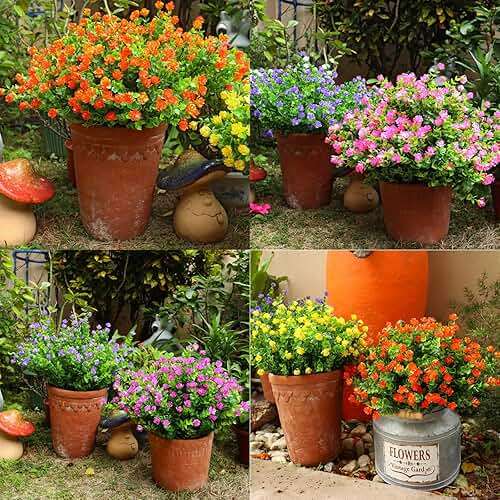 YIBUKIY 20 Bundles Artificial Flowers Outdoor Fake Plants, UV Resistant No Fade Faux Plastic Greenery Shrubs for Hanging Planter Garden Porch Window Box Outside Decoration,Home Indoor Decor, 5 Colors - Image 5