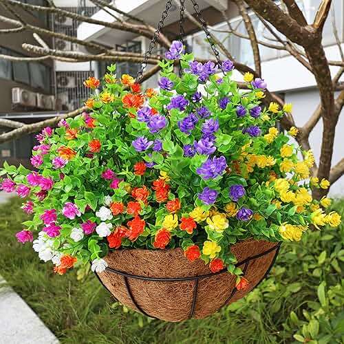 YIBUKIY 20 Bundles Artificial Flowers Outdoor Fake Plants, UV Resistant No Fade Faux Plastic Greenery Shrubs for Hanging Planter Garden Porch Window Box Outside Decoration,Home Indoor Decor, 5 Colors - Image 6