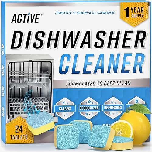 Dishwasher Cleaner And Deodorizer Tablets - 24 Pack Deep Cleaning Descaler Pods for Dish Washer Machine, Heavy Duty, Septic Safe, Natural Limescale Remover, Calcium, Odor, Smell - 12 Month Supply - Product Image
