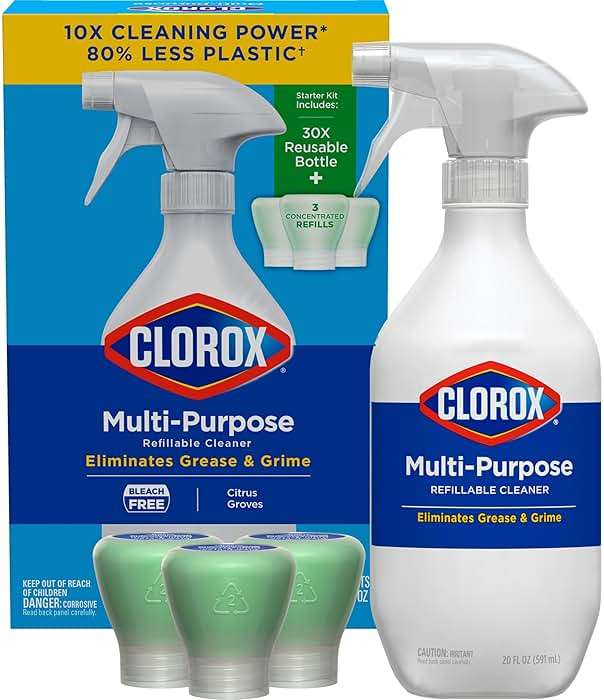 Clorox Multi-Purpose Spray Starter Kit 3x1.125fo, Household Essentials, Concentrated Refill + 20fo Spray Bottle - Image 1