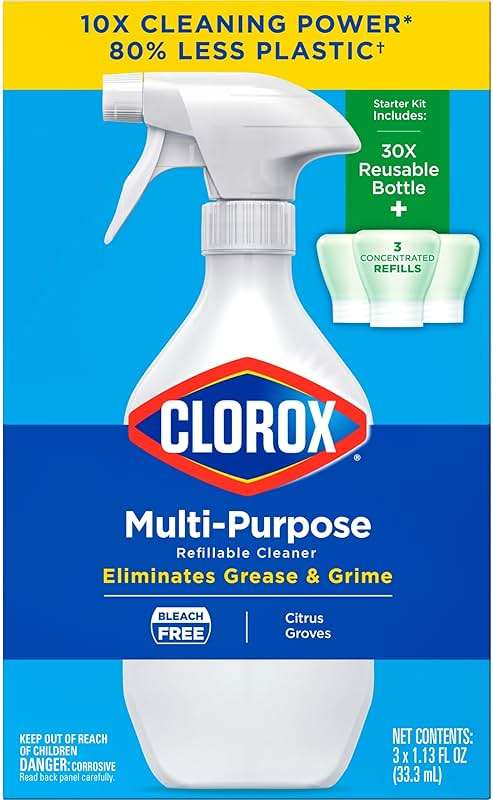 Clorox Multi-Purpose Spray Starter Kit 3x1.125fo, Household Essentials, Concentrated Refill + 20fo Spray Bottle - Image 14