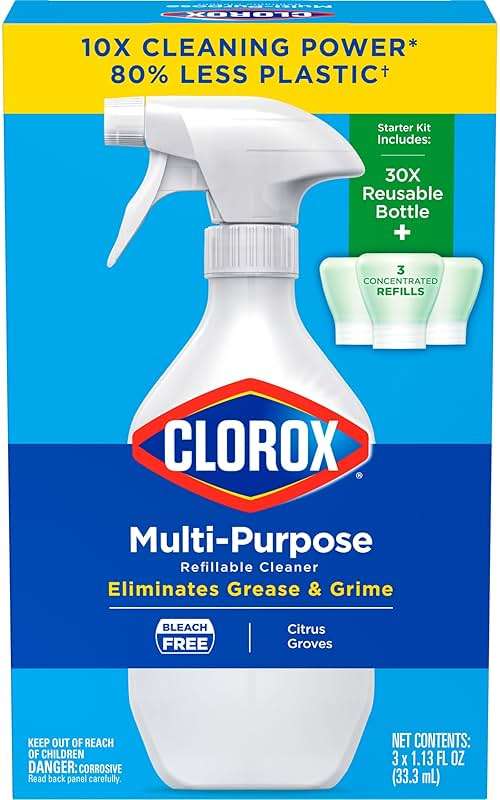 Clorox Multi-Purpose Spray Starter Kit 3x1.125fo, Household Essentials, Concentrated Refill + 20fo Spray Bottle - Image 7
