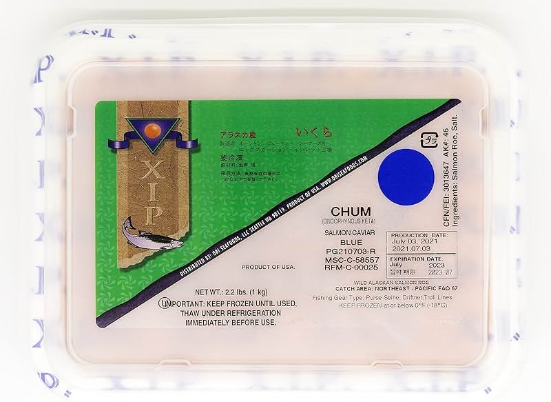 Caviar Bazar Salmon Caviar by XIP- Chum Salmon Roe. Keta Premium Ikura (Blue). 1kg Tray (35.3oz) - Product Image