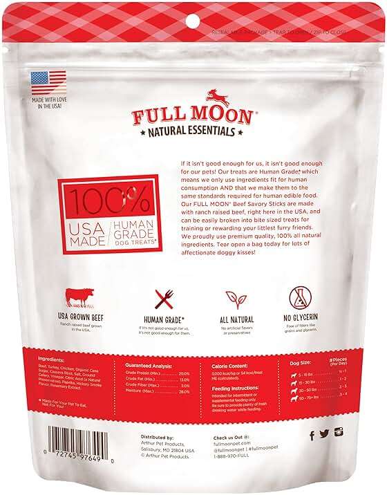 Full Moon All Natural Human Grade Dog Treats, Essential Beef Savory Sticks, 22 Ounce, 1.375 Pound (Pack of 1) - Image 2