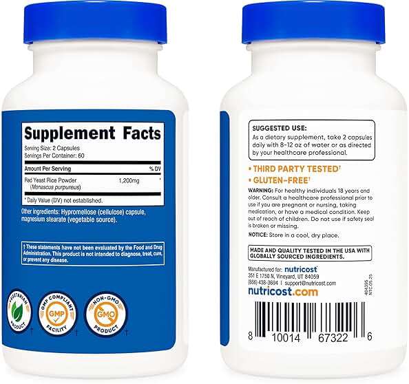 Nutricost Red Yeast Rice 1200mg, 120 Capsules - 60 Serv, Veggie Caps, Non-GMO, Gluten Free - Image 4