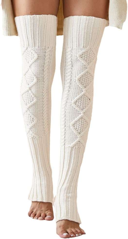 SherryDC Women's Cable Knit Thigh High Leg Warmer Socks Over Knee High Footless Boot Stockings - Image 1