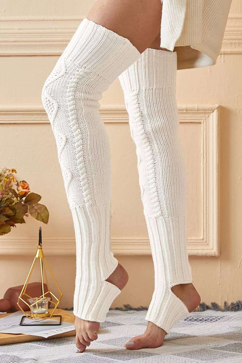 SherryDC Women's Cable Knit Thigh High Leg Warmer Socks Over Knee High Footless Boot Stockings - Image 2