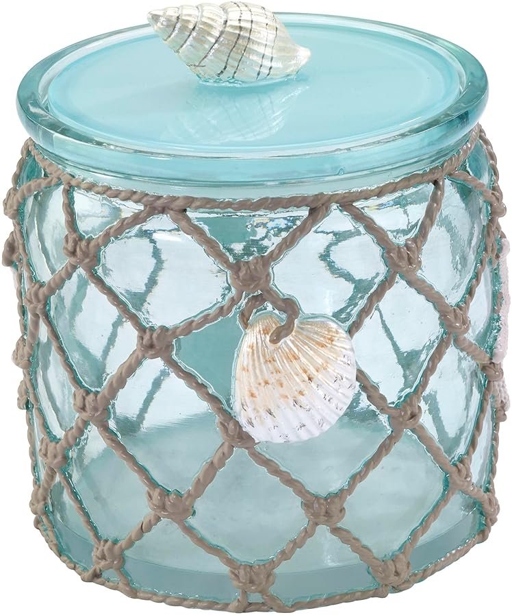 Avanti Linens - Covered Jar, Resin Countertop Organizer, Beach Inspired Bathroom Accessories (Seaglass Collection) - Product Image
