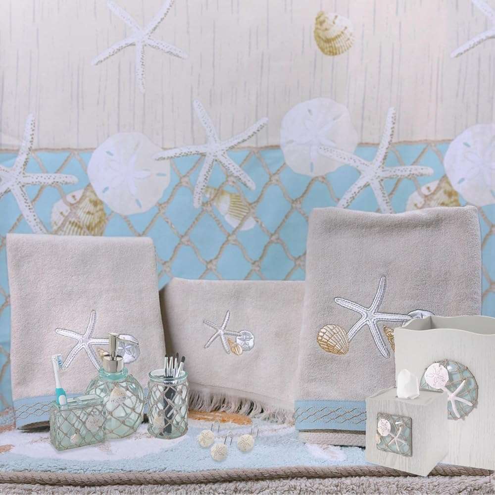 Avanti Linens - Covered Jar, Resin Countertop Organizer, Beach Inspired Bathroom Accessories (Seaglass Collection) - Image 2