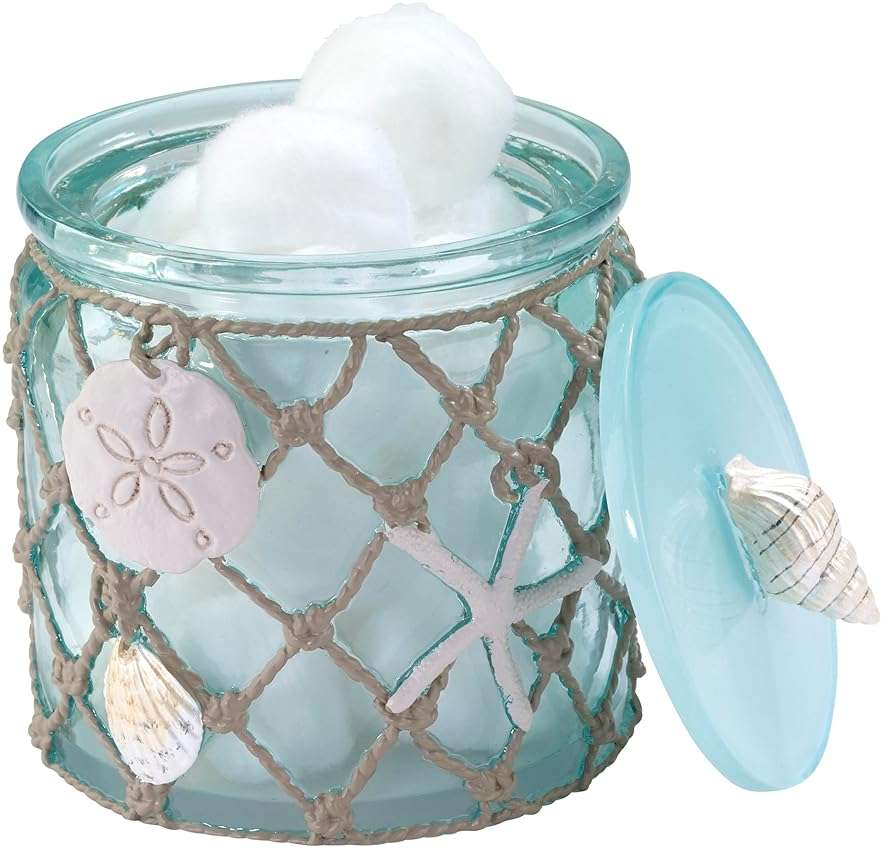Avanti Linens - Covered Jar, Resin Countertop Organizer, Beach Inspired Bathroom Accessories (Seaglass Collection) - Image 3