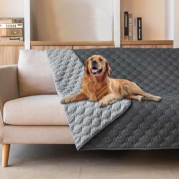 gogobunny 3X Stronger Waterproof Pet Blanket, Scratch Proof Furniture Protector for Dogs Cats, Reversible Cover 52x82 Inch, Dark Grey/Light Grey - Image 1