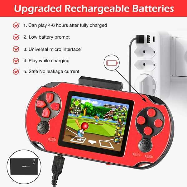 TaddToy 16 Bit Handheld Game for Kids Adults, 3.0'' Large Screen Preloaded 230 HD Classic Retro Video Games with USB Rechargeable Battery & 3 Game Cartridges for Birthday Gift for Kids 4-12 (Red) - Image 5