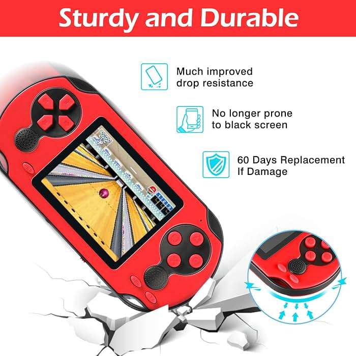TaddToy 16 Bit Handheld Game for Kids Adults, 3.0'' Large Screen Preloaded 230 HD Classic Retro Video Games with USB Rechargeable Battery & 3 Game Cartridges for Birthday Gift for Kids 4-12 (Red) - Image 6