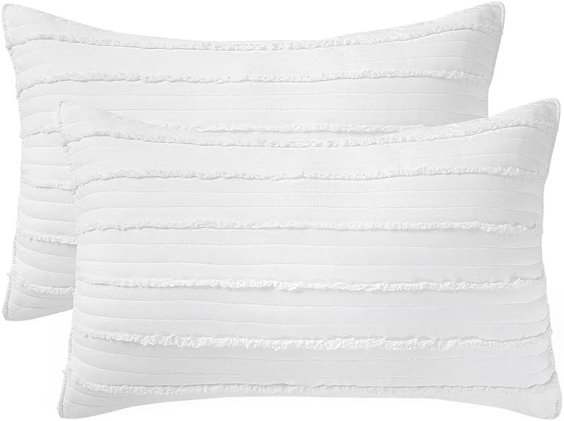 BOSOWOS Standard Size Pillow Shams Set of 2, Ultra Soft Breathable 20 x 26 Inches Pillow Case Envelope Closure, Microfiber Farmhouse Bed Pillowcases for Easy Care, White - Product Image