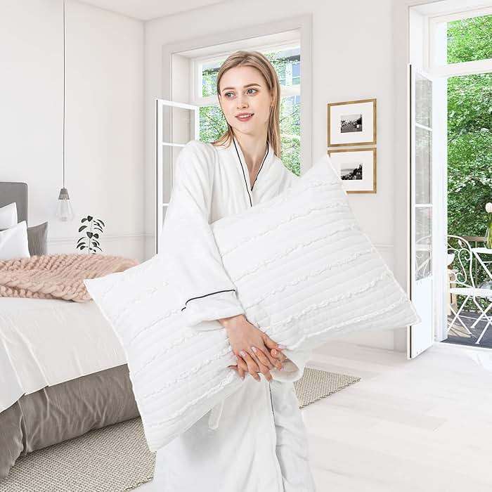BOSOWOS Standard Size Pillow Shams Set of 2, Ultra Soft Breathable 20 x 26 Inches Pillow Case Envelope Closure, Microfiber Farmhouse Bed Pillowcases for Easy Care, White - Image 2