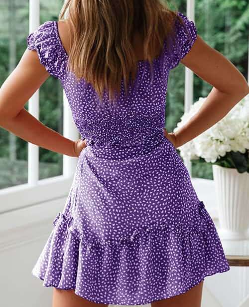 YOBECHO Womens Summer Ruffle Sleeve Sweetheart Neckline Printing Dress Mini Dresses - Image 3