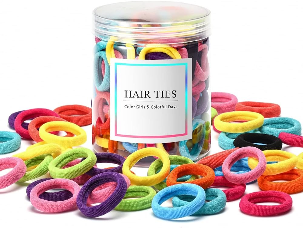 100 Pcs Baby Hair Ties, Seamless Cotton Toddler Hair Ties for Girls and Kids, Multicolor Small Soft No Damage Hair Elastics Ponytail Holders(10Colors) - Product Image