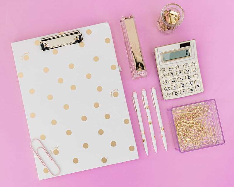 Kate Spade New York Clipboard Folio with Low Profile Clip, Professional Padfolio Includes Lined Notepad, Pen Loop, and Pocket, Gold Dot with Script - Image 2