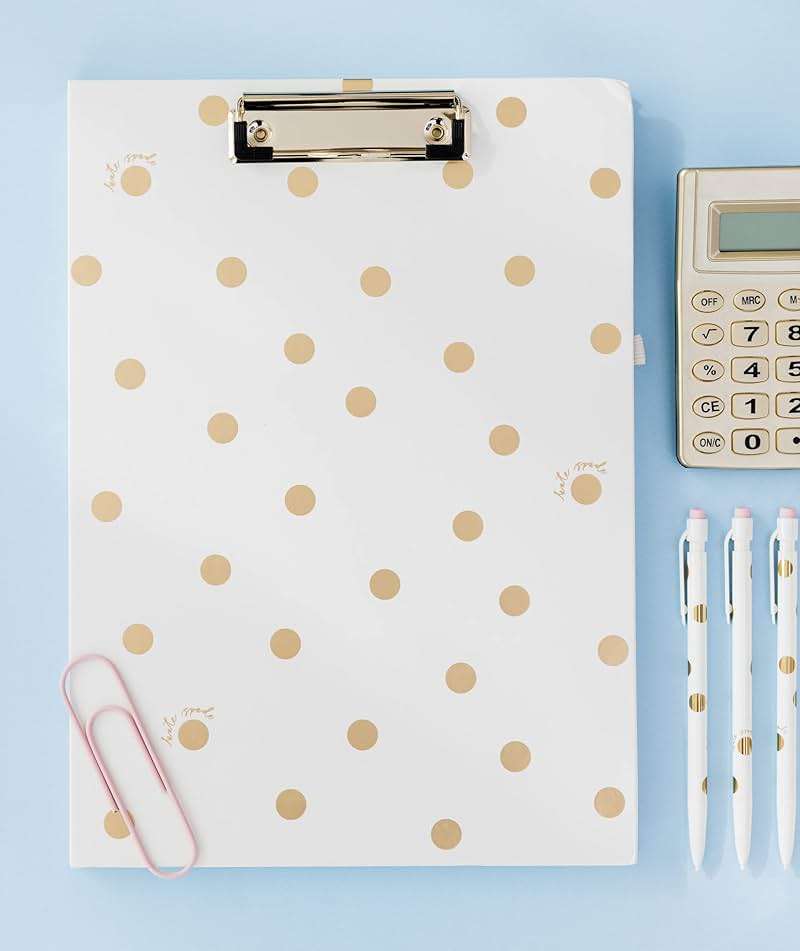 Kate Spade New York Clipboard Folio with Low Profile Clip, Professional Padfolio Includes Lined Notepad, Pen Loop, and Pocket, Gold Dot with Script - Image 6