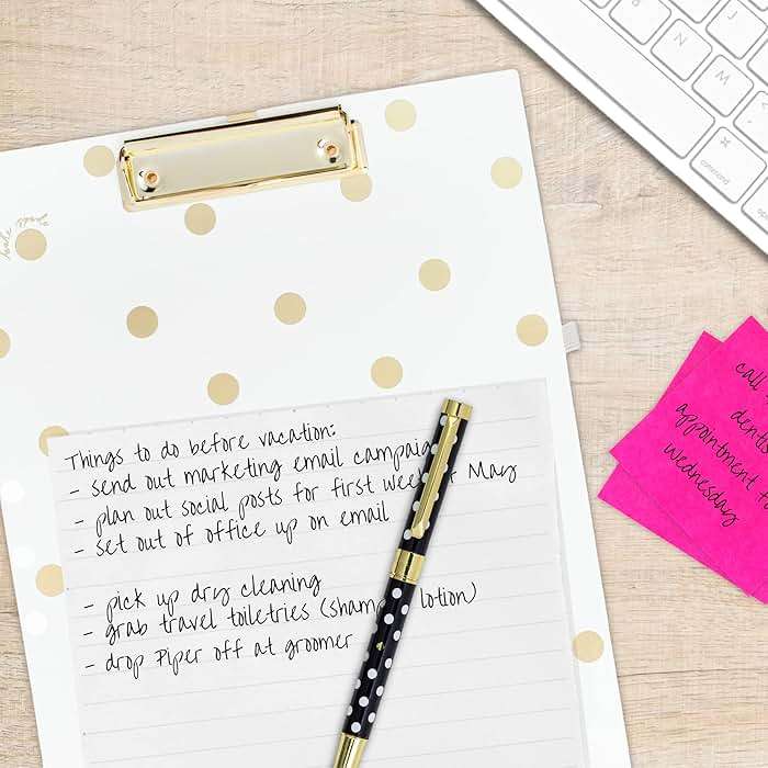 Kate Spade New York Clipboard Folio with Low Profile Clip, Professional Padfolio Includes Lined Notepad, Pen Loop, and Pocket, Gold Dot with Script - Image 7