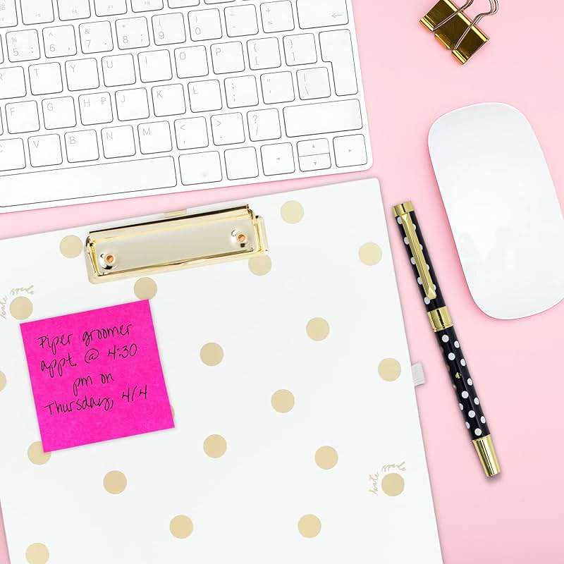 Kate Spade New York Clipboard Folio with Low Profile Clip, Professional Padfolio Includes Lined Notepad, Pen Loop, and Pocket, Gold Dot with Script - Image 9
