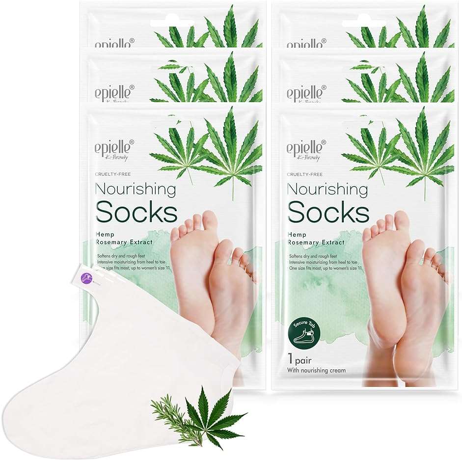 Epielle Nourishing Foot Mask 6 Pairs, Repair and Soften with Hemp & Rosemary Extract, Deep Moisturizing Socks for Dry, Cracked Feet, Self Care Gifts for Women, Spa Kit - Image 1
