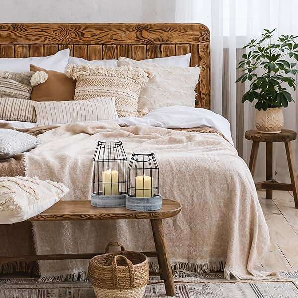 Rustic Farmhouse Lantern Decor Set of 2 - Stylish Decorative Lanterns for Your Living Room, Patio & Porch or Kitchen Dining Table - Modern Indoor/Outdoor Coffee Table Decor for Your Entire Home - Image 2