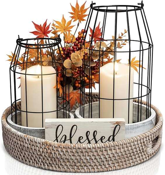 Rustic Farmhouse Lantern Decor Set of 2 - Stylish Decorative Lanterns for Your Living Room, Patio & Porch or Kitchen Dining Table - Modern Indoor/Outdoor Coffee Table Decor for Your Entire Home - Image 8