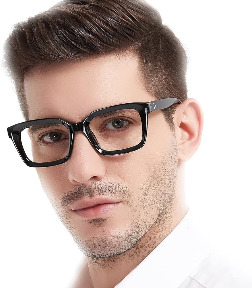 MARE AZZURO Retro Square Reading Glasses Men Large Readers 1.0 1.25 1.5 1.75 2.0 2.25 2.5 2.75 3.0 3.5 4.0 5.0 6.0 (Black, 1.00) - Product Image