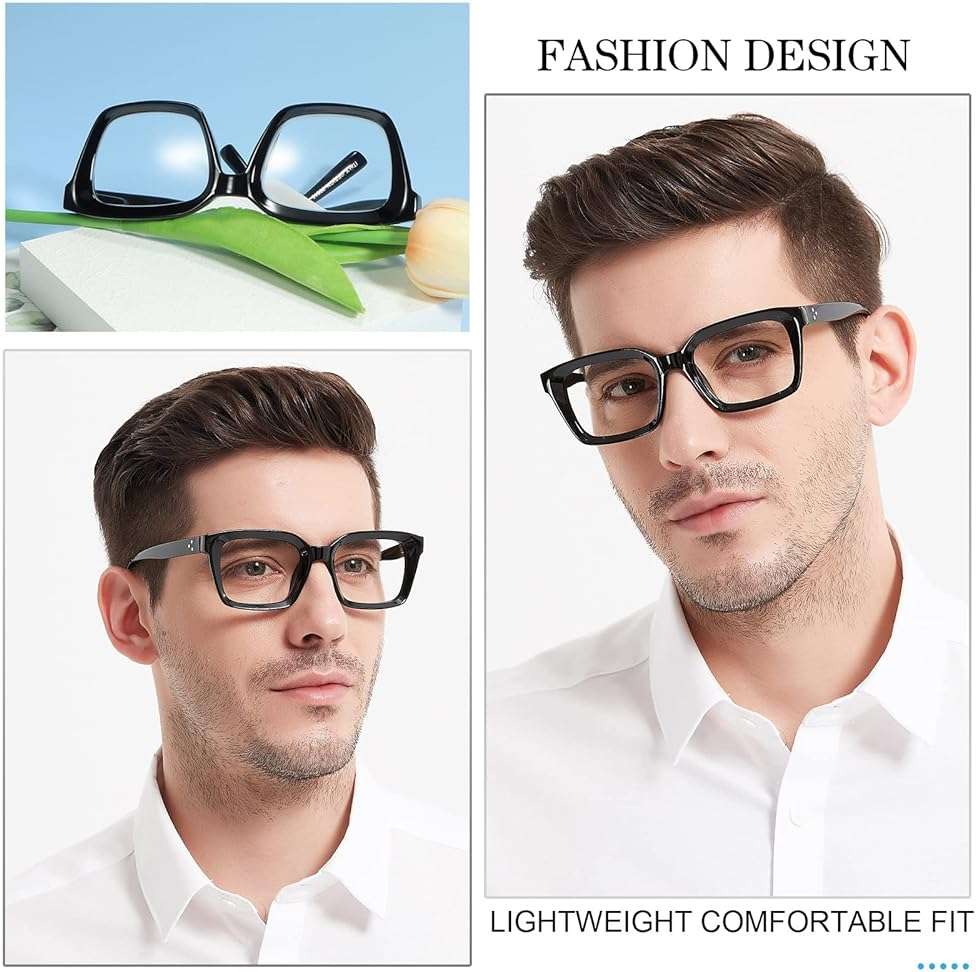 MARE AZZURO Retro Square Reading Glasses Men Large Readers 1.0 1.25 1.5 1.75 2.0 2.25 2.5 2.75 3.0 3.5 4.0 5.0 6.0 (Black, 1.00) - Image 2