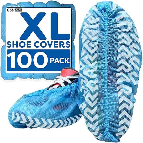 GSD Brand 100 Pack Extra Large Blue Shoe Covers Disposable - Non Slip Indoor Reusable Boot Covers - Shoe Booties Disposable with Non Skid Treads - Image 1