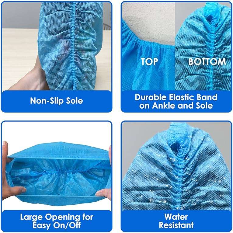 GSD Brand 100 Pack Extra Large Blue Shoe Covers Disposable - Non Slip Indoor Reusable Boot Covers - Shoe Booties Disposable with Non Skid Treads - Image 2