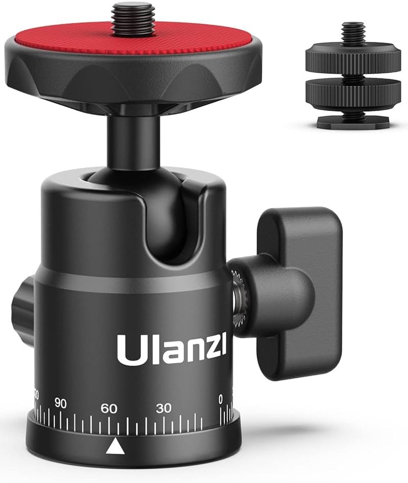 Mini Ball Head, ULANZI H28 Panoramic Tripod Head + Dual Hot Shoe Mount DSLR Camera Mount Adapter Photograph Attachment Accessories for Action Cameras Cam Smartphone Light Microphone Loading 5.5lb - Product Image
