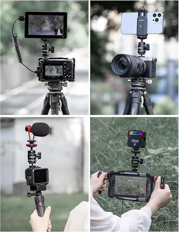 Mini Ball Head, ULANZI H28 Panoramic Tripod Head + Dual Hot Shoe Mount DSLR Camera Mount Adapter Photograph Attachment Accessories for Action Cameras Cam Smartphone Light Microphone Loading 5.5lb - Image 7