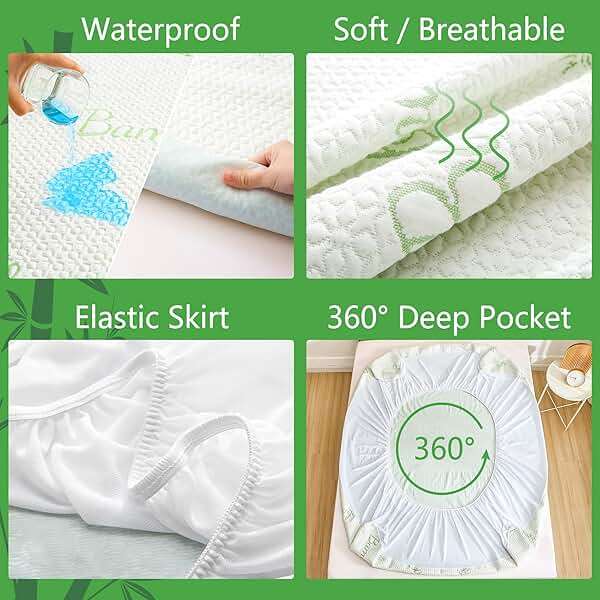 GOONIK Twin XL Mattress Protector for College Dorm Room Essentials, Back to School Breathable Bamboo Viscose Waterproof Twin Extra Long Size Mattress Pad Cover with 6-16 inches Deep Pocket - Image 3