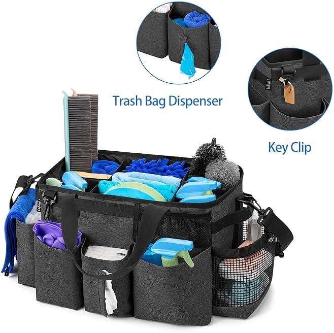 LoDrid Wearable Cleaning Caddy Bag with 4 Foldable Dividers, Cleaning Supply Organizer with Shoulder Strap and Side Handles for Cleaners & Housekeepers, Black - Image 7