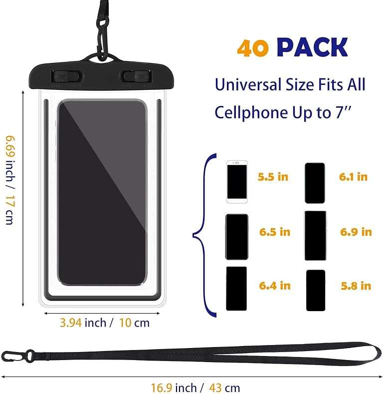 Flutesan 40 Pack Universal Clear Waterproof Phone Pouch Cell Phone Pouch Dry Bag Waterproof Cases Bag with Lanyard for Outdoor Sport Water Games Protect, up to 7 Inches(Multicolor) - Image 2